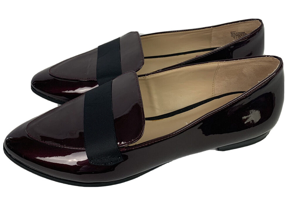 Size 9M Kelly & Katie Women's Flat Loafer Shoes Burgundy "Dotty" Black Grosgrain